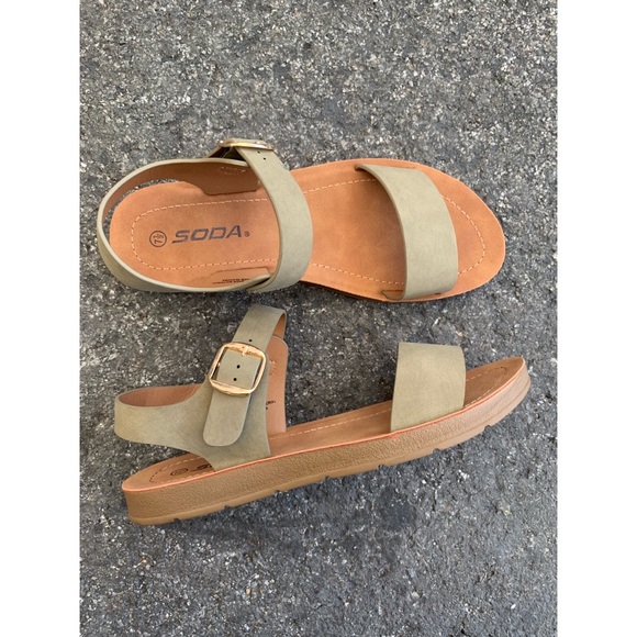 Soda Khaki Comfort Single Ankle Strap Sandals - Picture 4 of 6